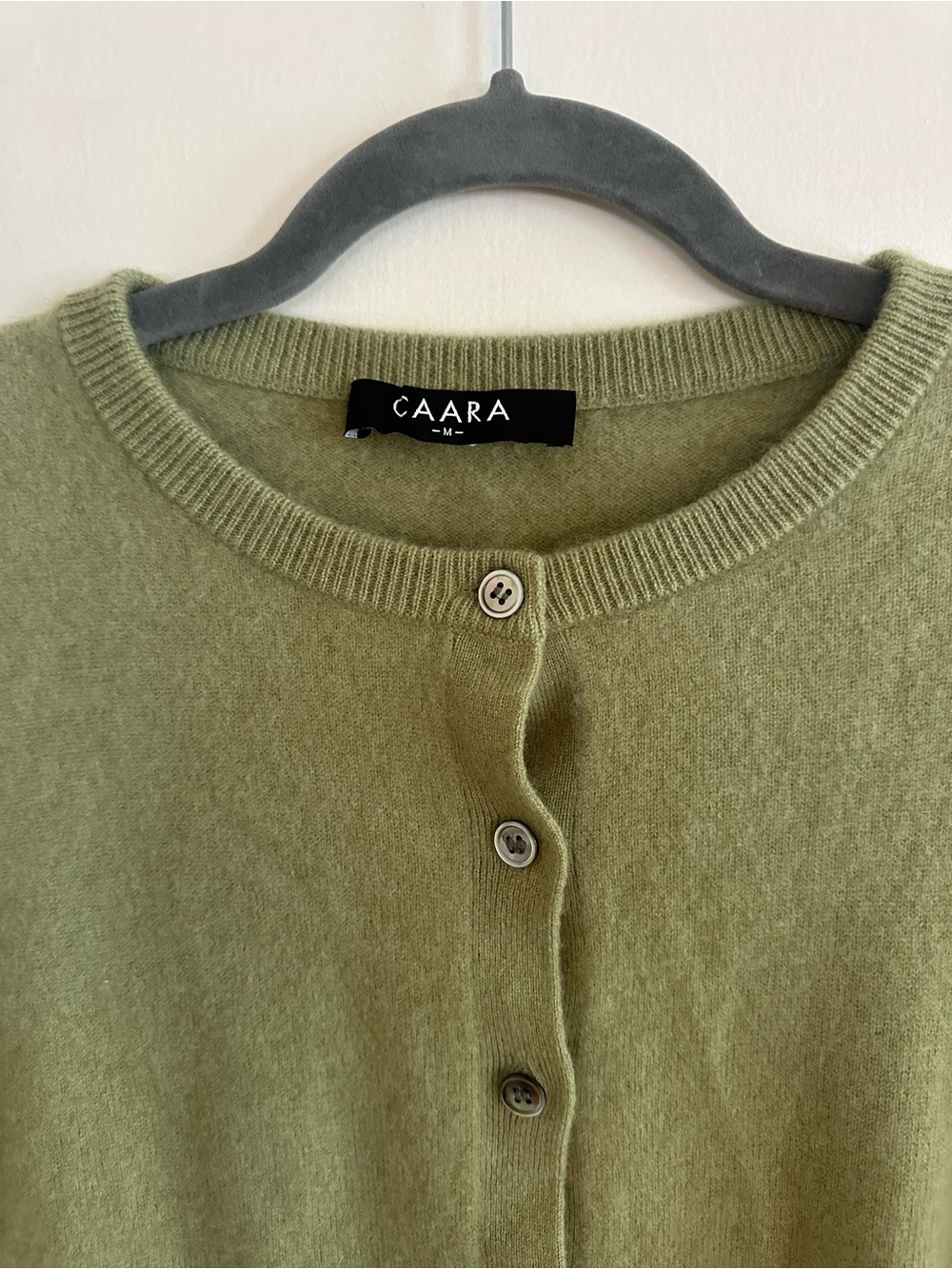 Sarah Olive Green Button-Front Cashmere Sweater - Picture 2 of 5